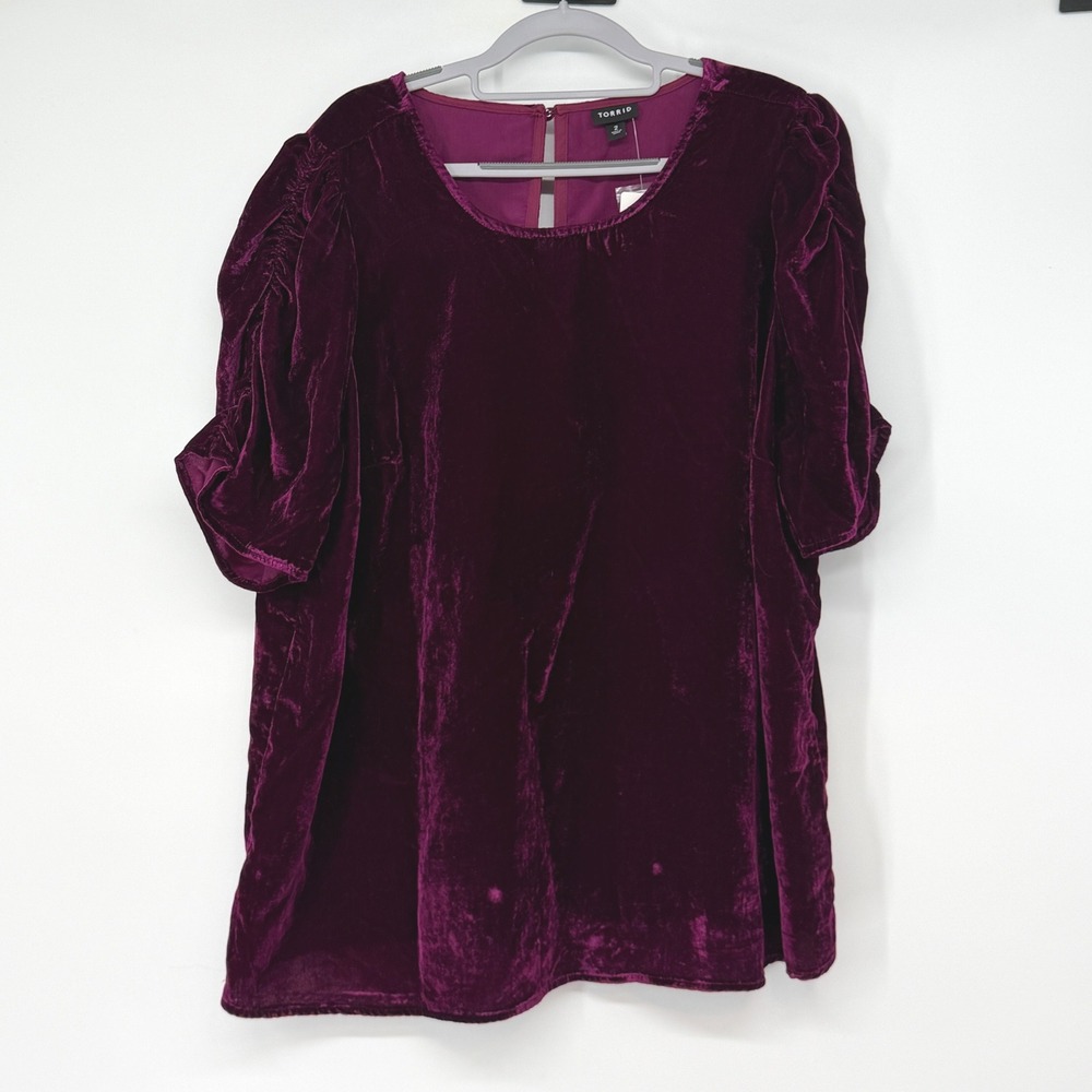 Torrid Womens Wine Purple Velvet Puff Sleeve Blouse Top Plus Size 2X New‎ NWT